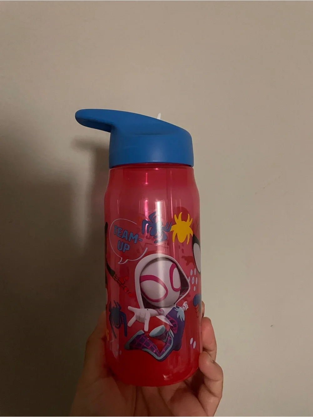 Kids' Pink Spider-Gwen Water Bottle with Blue Lid